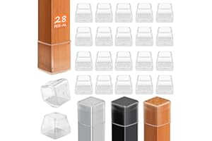 BAIPOK 28 Pcs Chair Leg Sliders for Carpet Rug, Square Chair Glides, Silicone Furniture Leg Protectors Caps Kitchen Table Feet Covers with Plastic Pads, No Scratches (Fit:1-1/2"~1-3/4", Clear)