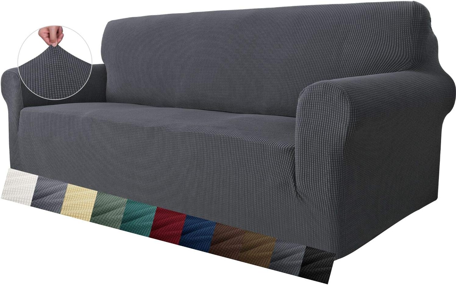 Slipcovers - MAXIJIN Super Stretch Couch Cover for 3 Cushion Couch, 1-Piece Universal Sofa Covers Living Room Jacquard Spandex Furniture Protector Dogs Pet Friendly Fitted (Large, Gray)