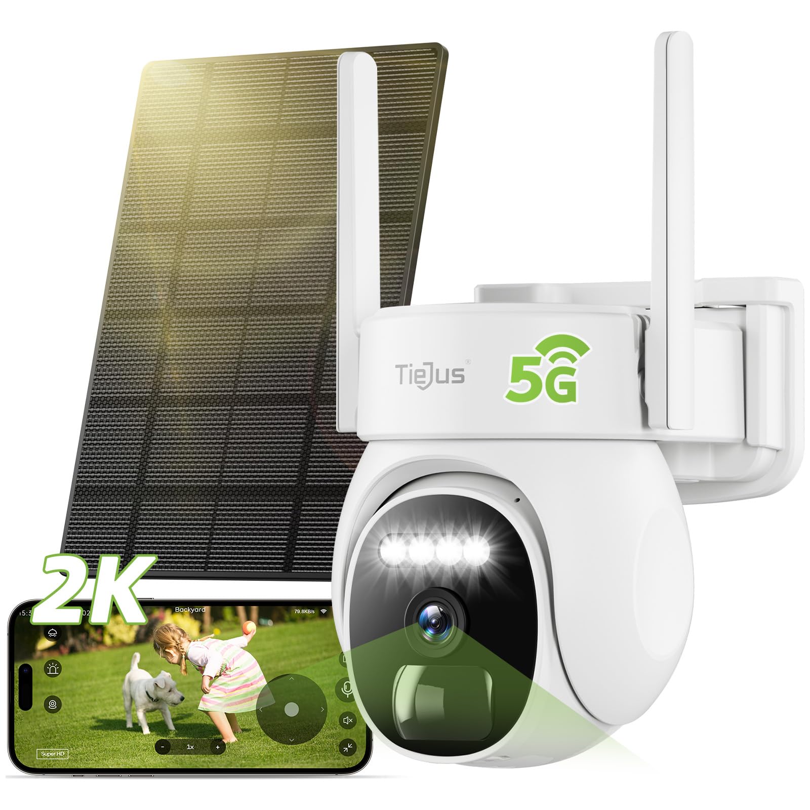 Photo 1 of TIEJUS 2.4G/5G Security Cameras Wireless Outdoor, 2K Solar Camera for Home Security, Battery Powered, 360° PTZ/Color Night Vision/2Way Talk/Compatible with Alexa/IP66 Waterproof