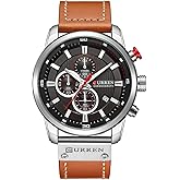 FANMIS Mens Sport Military Analog Quartz Watch Chronograph Classic Casual Business Dress Waterproof Watch Multifunctional Wristwatch with Leather Strap
