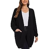 LARACE Long Cardigans for Women Plus Size Tops Open Front Sweaters with Pockets Waffle Ribbed Sleeve Loose Fall Outwear