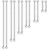 UUBAAR 12 PCS Necklace Extenders - Stainless Steel Necklace Extension Chain for Jewelry, Bracelets & Anklets (1"-6" Lengths, Silver)