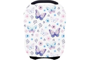 LITTLE GRAPE LAND Baby Car Seat Covers Canopy Cover, Stretchy Car Seat Covers for Babies, Soft Jersey Nursing Breastfeeding Cover, Multi-use Cover Infant Carseat Canopy, Baby Boys & Girls Shower Gifts (Butterfly)