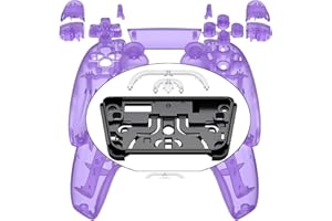 eXtremeRate Full Set Shell with Buttons Touchpad Cover, Clear Atomic Purple Custom Replacement Decorative Trim Shell Front Back Plates Compatible with p s 5 Controller BDM-030 BDM-040 BDM-050