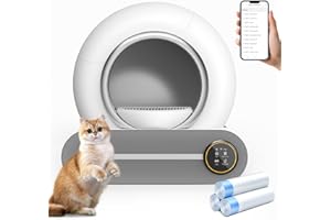DJDUCK Self Cleaning Cat Litter Box, 65L+ 9 L Extra Large Robot Automatic Litter Box for Multiple Cats, APP Control, Deodorization & Negative ion Sterilization with cat litters Boxes Bags,[White]