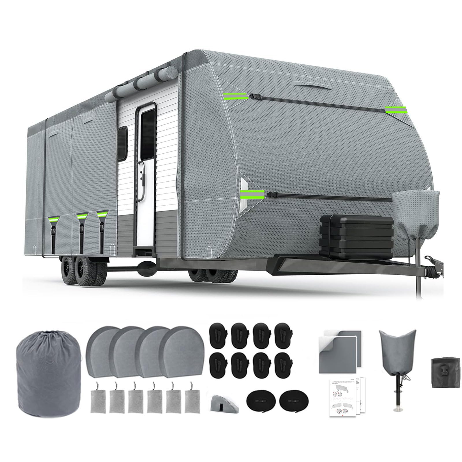 Photo 1 of 24-27FT RV Cover Upgraded 8 Layers Top Windproof Travel Trailer Camper Cover r for 24' to 27' RV, with Tire Cover,Hauler Cover Tongue Jack Extra Long Windproof Ropes