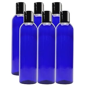 8oz Empty Plastic Squeeze Bottles with Disc Top Flip Cap (6 pack); BPA-Free Containers For Shampoo, Lotions, Liquid Body Soap, Creams (8 ounce, Cobalt Blue)