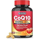 DRFOSTER CoQ10 400mg-High Absorption Coenzyme Q10 Supplements with PQQ, Shilajit & Vitamin E, Powerful Antioxidant for Heart & Brain Health and Energy-Production 120 Veggie Capsules