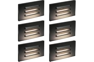 GKOLED 120V 110LM Dimmable LED Step Lights Indoor Outdoor, 3.5W Anti Glare Stair Lighting with Horizontal Louvered Faceplate, Waterproof, 3000K Warm White, Aluminum Black Finish, ETL Listed, 6 Pack