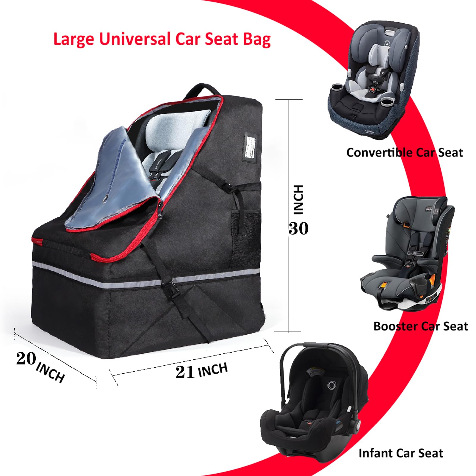 360° Padded Car Seat Travel Bag for Airplane, Waterproof Baby CarSeat Backpack for Air Travel, Universal Fit for Graco Chicco Britax Evenflo Cybex Maxi Cosi Peg Doona &Base 20