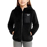 Reebok Girls Fleece Jacket - Full Zip Soft Sherpa Faux Fur Coat Hooded Winter Jacket - Warm Teddy Coat for Girls