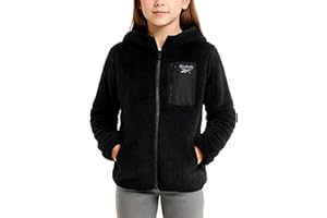 Reebok Girls Fleece Jacket - Full Zip Soft Sherpa Faux Fur Coat Hooded Winter Jacket - Warm Teddy Coat for Girls
