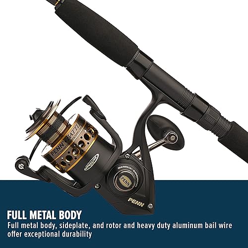 PENN Battle Spinning Reel and Fishing Rod Combo Kit with Spare Spool and  Reel Cover, Black, 6000 9' Medium