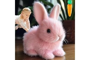 TIOMION Bunny - Easter My Realistic Bunny Toy, Interactive Bunny Realistic Bunny - Jumping, Twitching, and Shaking Ears, Bunny Realistic Bunny Toy, Bunbi Realistic Bunny, Realistic Bunny Toys (Pink)