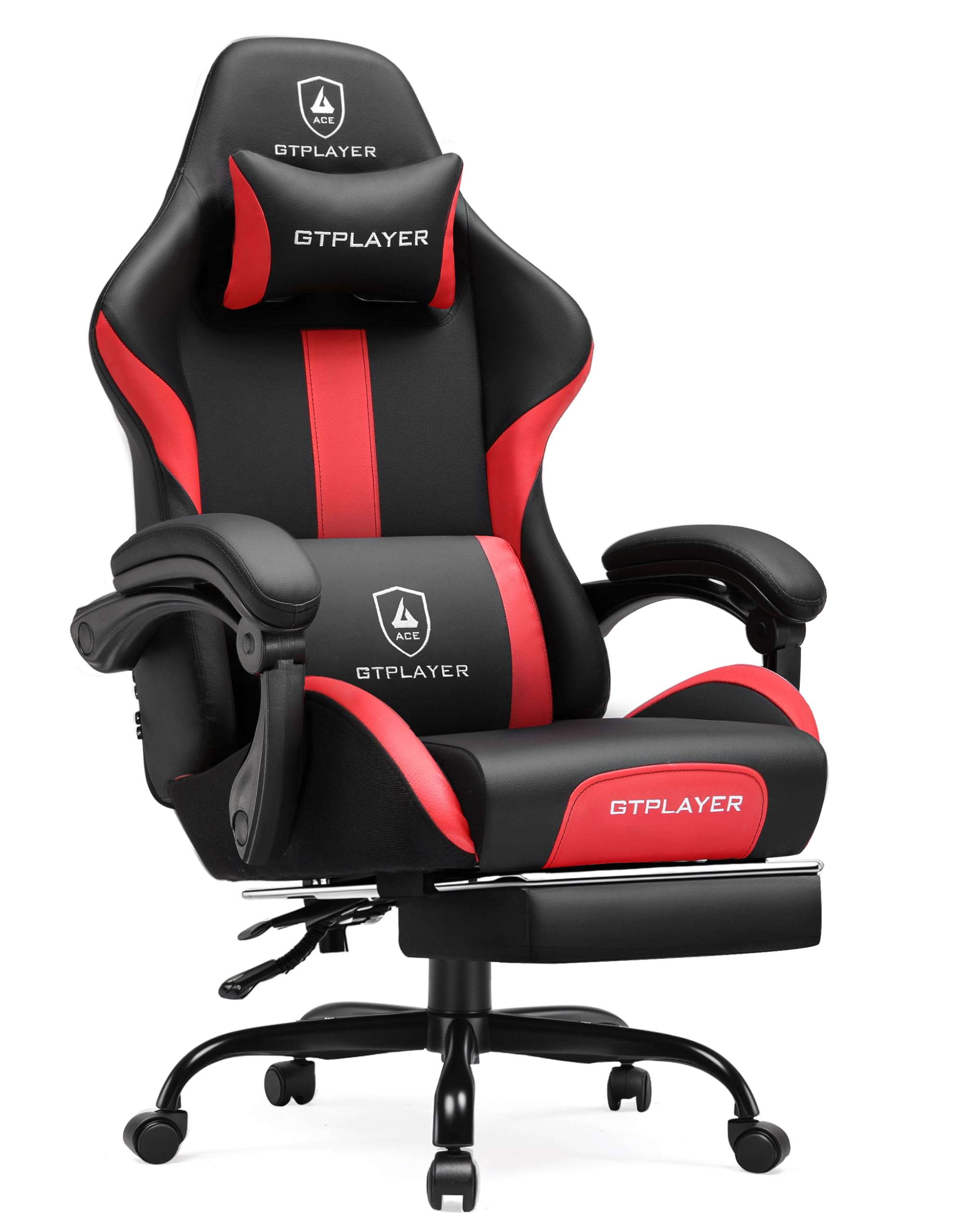 GTRACING Gaming Chair with Foot Rest & Pocket Spring Cushion, Ergonomic High Back Computer Chair with Headrest & 360°-Swivel Seat for Home Office Desk, PU Leather, Red Image GTRACING Gaming Chair with Foot Rest & Pocket Spring Cushion, Ergonomic High Back Computer Chair with Headrest & 360°-Swivel Seat for Home Office Desk, PU Leather, Red Image