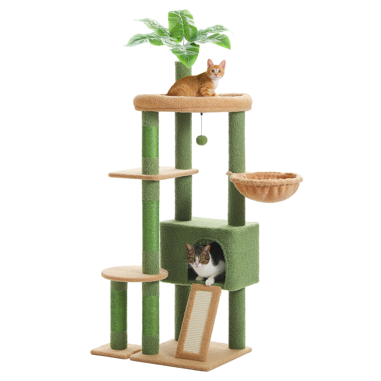 PEQULTI 53'' Cat Tree for Indoor Cats, Green Cat