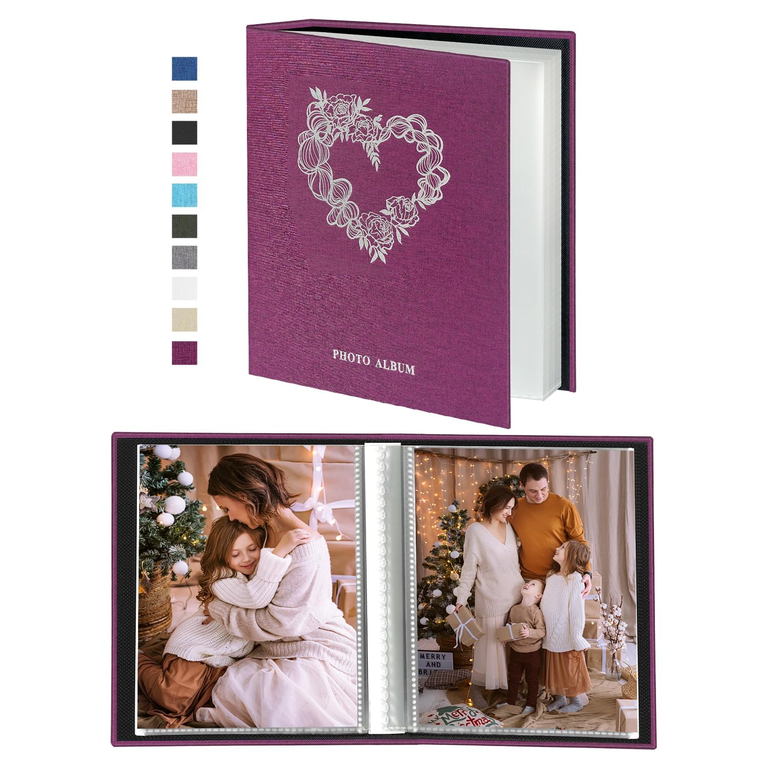 Miaikoe Small Photo Album 6x4 52 Pockets 2 Packs, Slip in Top Loading Mini Linen Album Book Holds 100 Vertical 10x15cm Photos for Family Wedding Anniversary (Purple)