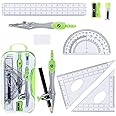 10 Pieces Math Geometry Kit Set with Shatterproof Storage Box, Student Supplies Includes Rulers,Protractor,Compass,Pencil Sharpener,Lead Refills,Pencil,Eraser for School and Drawings