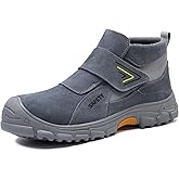 GLANOUDUN Steel Toe Boots for Men Slip on Work Boots for Men Comfortable Safety Boot Indestructible Construction Footwear Laceless Men's Steel Toe Shoes Mid Top Work Shoes