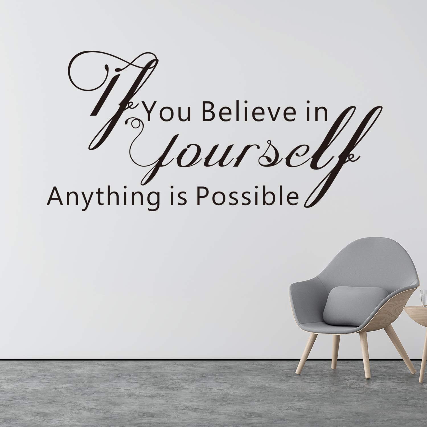 VODOE Quote Wall Decals, Inspirational Wall Decal, Office Gym School Classroom Teen Dorm Room Life Motivational Art Decor Vinyl Stickers If You Believe in Yourself Anything is Possible 32.9"x15.7"