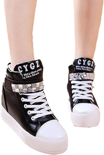 Amazon レディース ガールズ 厚底 スニーカー インヒール スタッズ クリスタル おしゃれ かわいい 人気 デザイン 大きいサイズ 37 ブラック ノーブランド品 スニーカー
