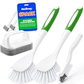 Holikme 6 Pack Dish Brush Set with Handle for Cleaning, Green | Kitchen Scrub Brushes for Cleaning, Dish Scrubber with Stiff Bristles &amp; Scouring Pad for Sink, Pots, Pans, Bottles