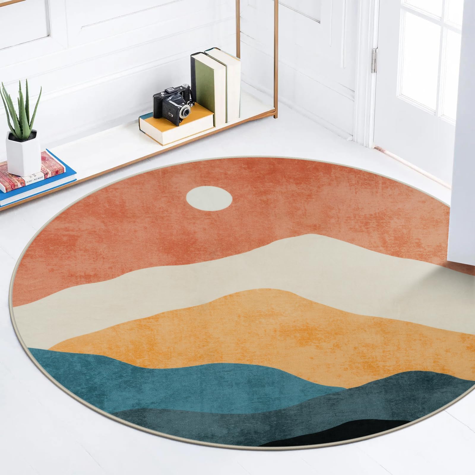 Photo 1 of Sungea Abstract Round Rug 3ft, Faux Wool Soft Throw Area Rugs, Washable Farmhouse Small Circle Rug, Floor Low Pile Mats for Bedroom Bathroom Laundry Room Nursery Decor