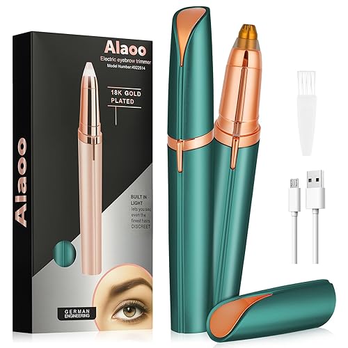 Alaoo Eyebrow Trimmer for Women, Rechargeable Portable Eyebrow Shaper Painless Electric Facial Hair Remover Shaver for Brows Face Cheek Lips Fuzz, Green