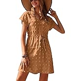 Ekouaer Womens Swimsuit Cover Up Swiss Dots Chiffon Bikini Beachwear Flowy Pom Pom Coverups