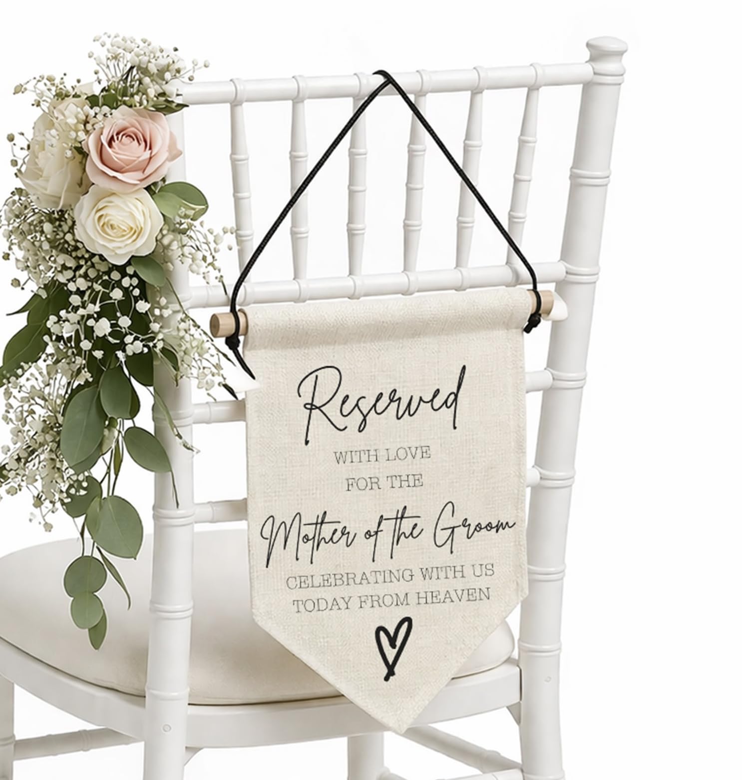 UNIQUEPGIFTS Reserved for Those in Heaven Wedding Sign – Mother of the Groom Memorial Chair Sign, Reserved Seat Wedding Decoration