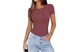 Avidlove Women's Short Sleeve Bodysuit Crew Neck Thong Body Suits Basic Tee Shirts Body Suit Going Out Top Outfit
