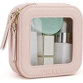 Prite Small Makeup Bag for Women Portable Clear Makeup Bag Cute Mini Waterproof Travel Cosmetic Bag with Gold Zipper for Car Essentials(Pearlescent Pink)