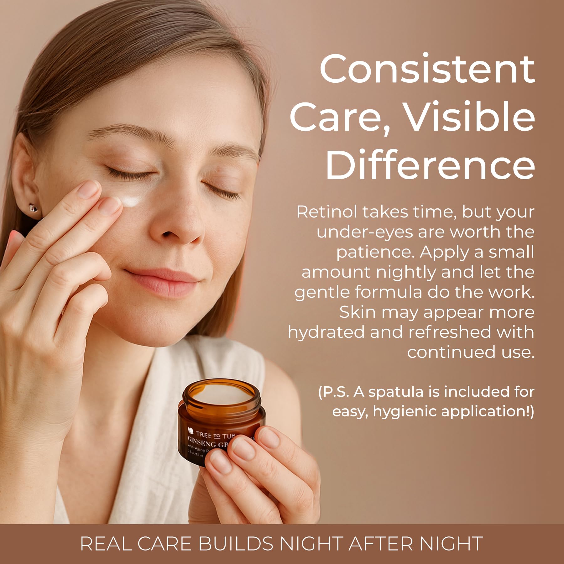 Tree to Tub Retinol Under Eye Cream for Dark Circles, Puffiness, Wrinkles, Bags Under Eyes - Sensitive Skin Night Eye Moisturizer for Women & Men w/Hyaluronic Acid, Organic Green Tea, Natural Ginseng