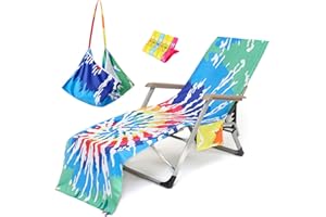 VOCOOL Beach Chair Towel Chaise Lounge Cover with Pockets and Clips Pool Chair Towel for Outdoor Patio Garden(Kaleidoscope)