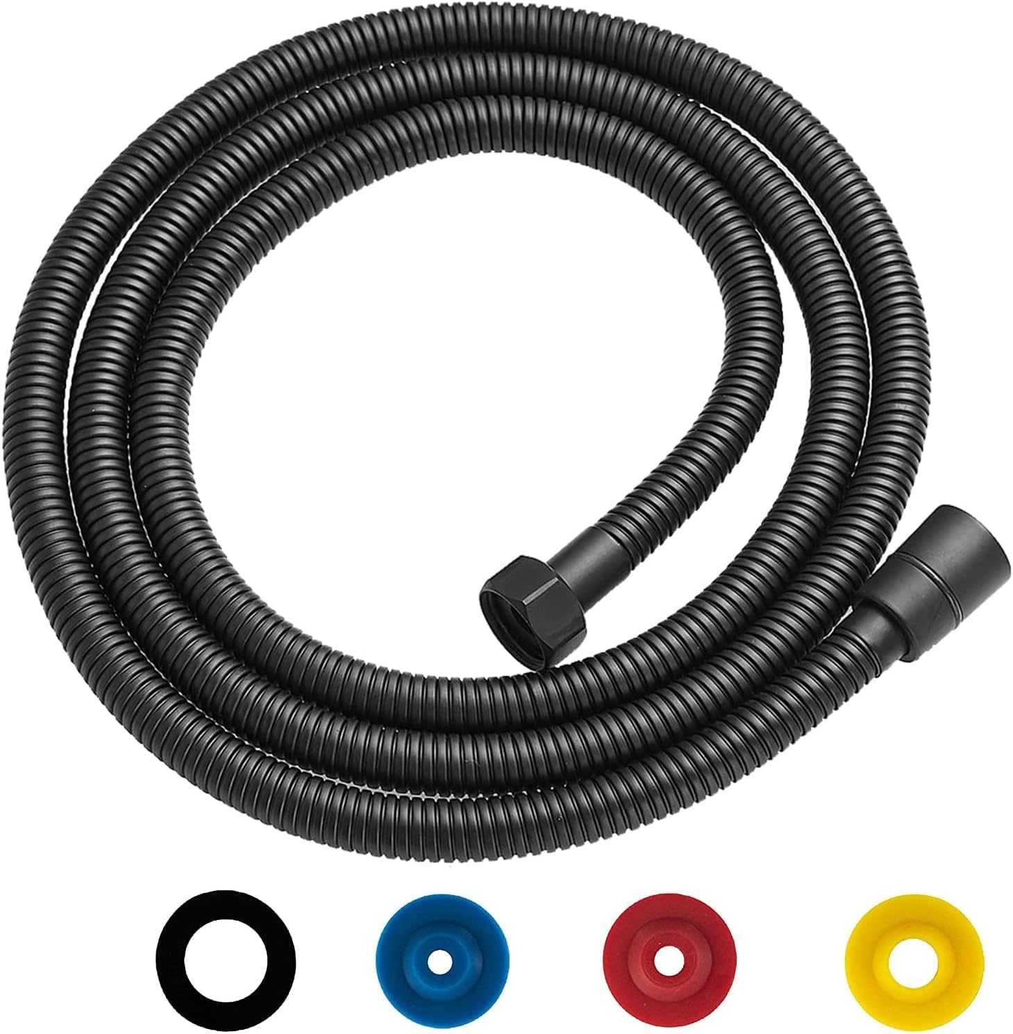 NOLACE Stainless Steel Shower Hose, 2m, Twist Protection, Universal Flexible Shower Hose, with 4 Water-Saving Flow Limiters, Standard 1/2 Inch Connection, Fits All Shower Heads (Black)