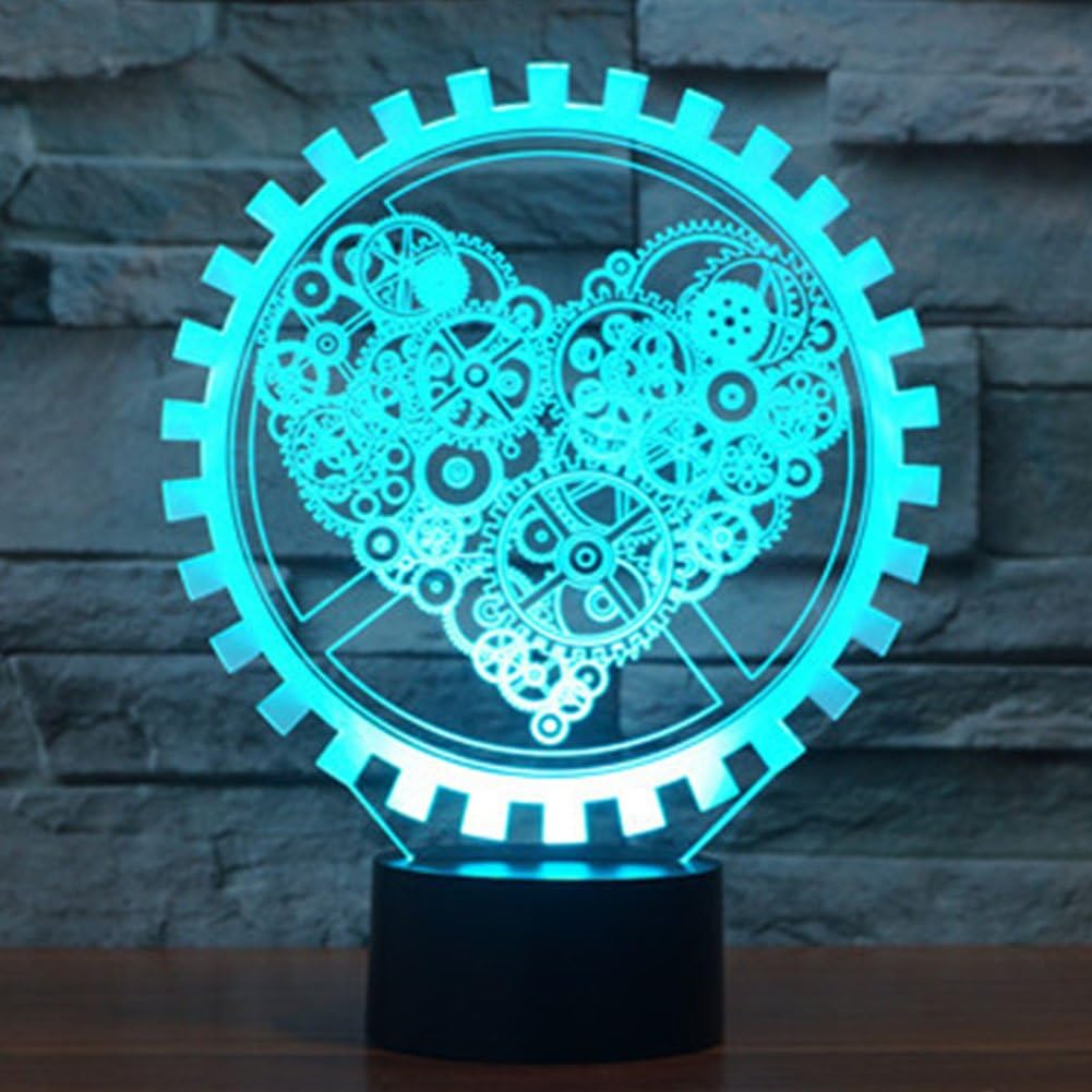 3D Illusion Night Light for Kids Nursery Bedroom, 7 Color Changing Birthday Gift (Love Gear)