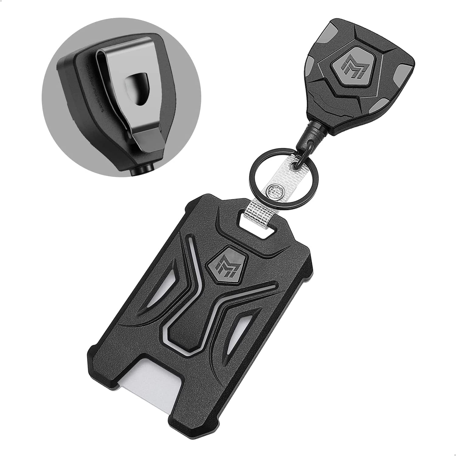 MNGARISTA Retractable Badge Holder and Heavy Duty Badge Keychain with Belt Clip, 31.5" Cord, 9oz Retraction, Tactical ID Card Holder with Retractable Badge Reel Key Chain, Black — image 1