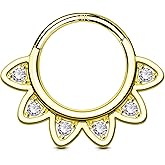 OUFER 16G Daith Piercing Jewelry, 14K Solid Gold Daith Earrings, Clear CZ Design Daith Hoop Earring, Septum Helix Cartilage Piercing Jewelry