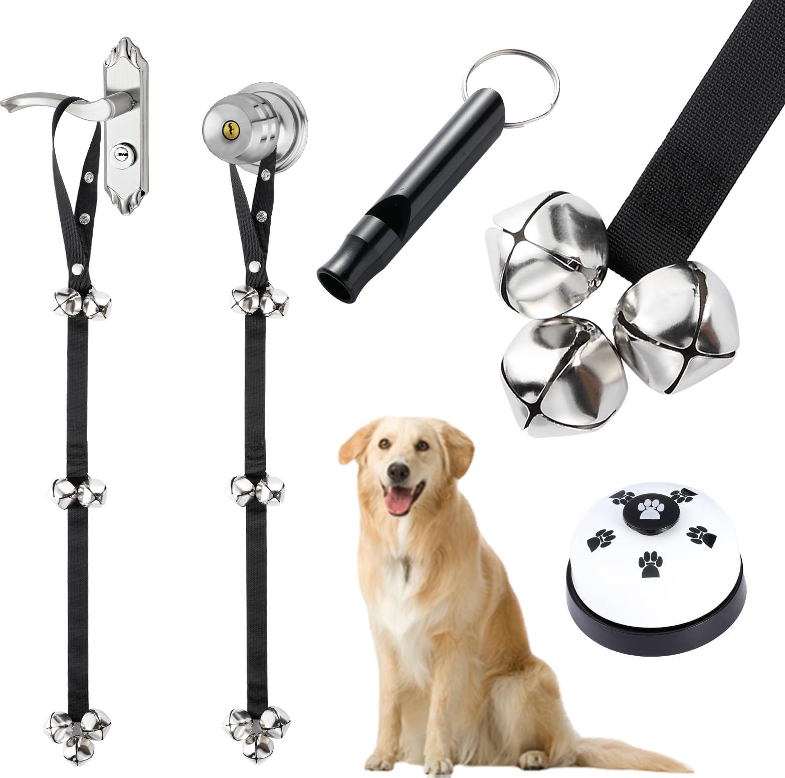 Yizerel 2 Pack Dog Doorbells, Dog Training Bells for Go Outside Potty Training Bell Communication Device, Adjustable Strap Door Bell, Dog Bells Puppy Training Bell with Free Whistle