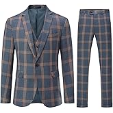 YFFUSHI Men's Plaid Tweed 3 Piece Suit Slim Fit Button Dinner Suit Tuxedo