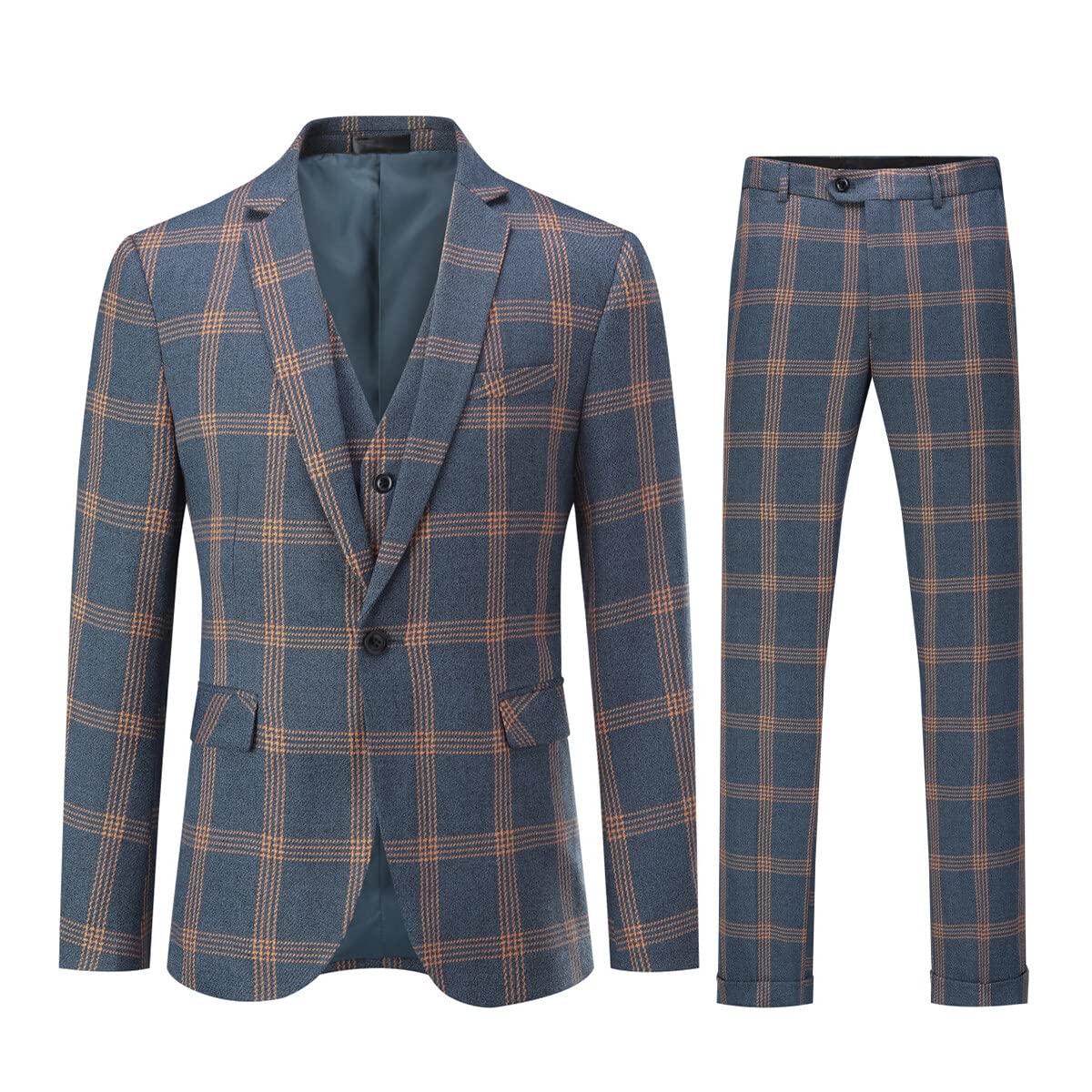 YFFUSHI Men's 3-Piece Slim Fit Tuxedo Suit - Shawl Collar Jacquard Jacket Vest & Pants
