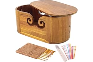 Yalumo Yarn Bowl for Crocheting, Large Acacia Wood Crochet Bowl with Lid for Yarn Storage, Handmade Wooden Wool Ball Holder f