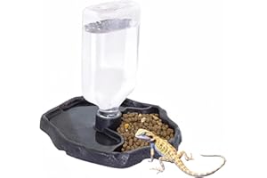 MRTIOO 17oz 2 in 1 Terrarium Tank Reptile Food Feeders Bowl, Water Feeder Automatic Water Dispenser Waterer Feeding Accessories, for Geckos Lizards Turtle Bearded Dragons (Dark Brown)