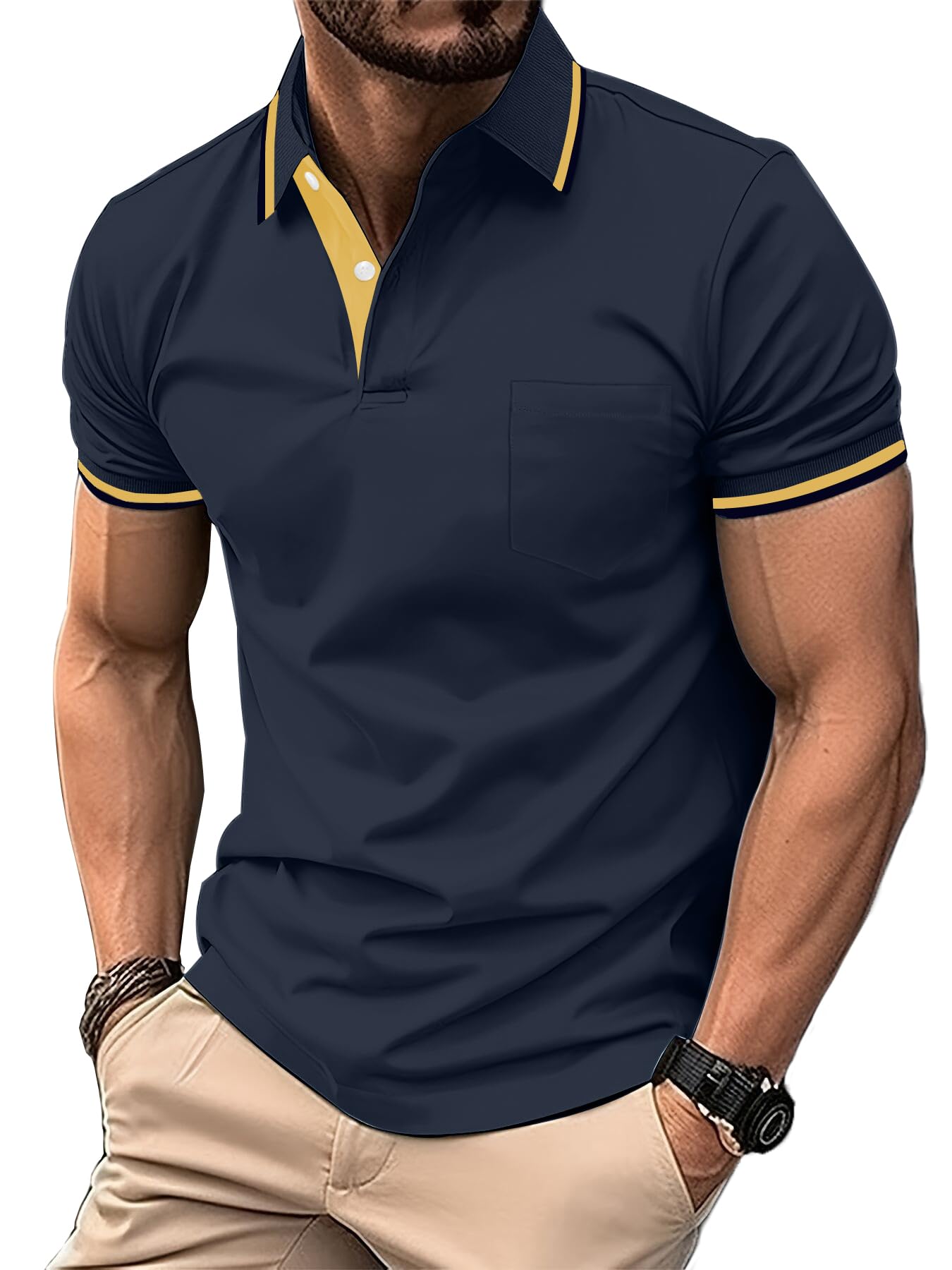 LLdress 3er Pack Poloshirt Herren Kurzarm Atmungsaktiv Poloshirt Set Leichtes Golf Polohemd Schnelltrocknend T Shirt 2