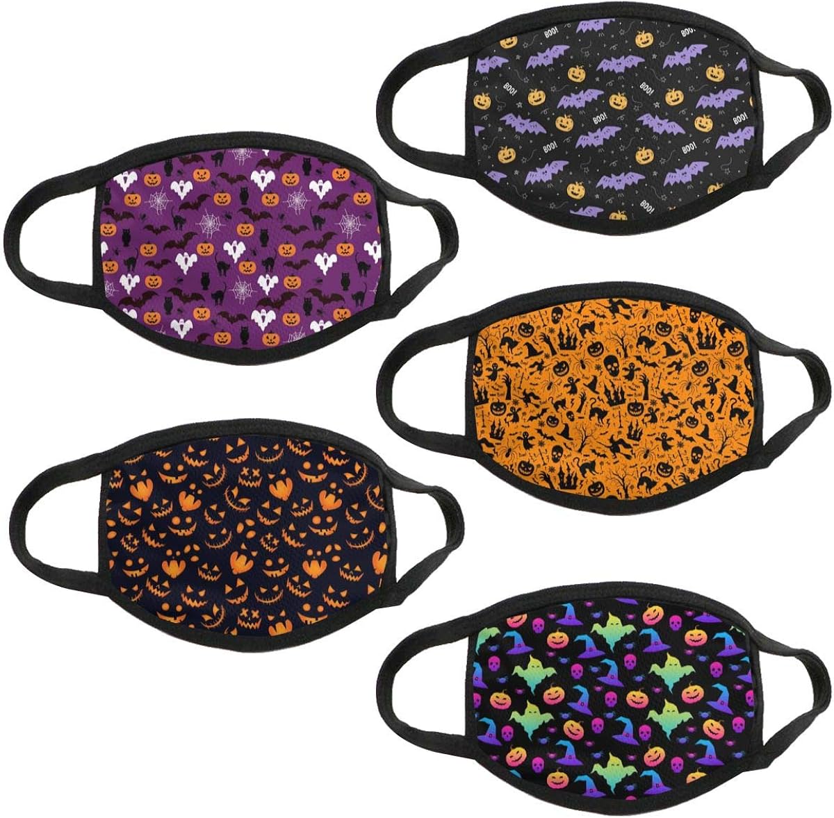 5PCS Big Kids Halloween Face Mask Bandana Reusable Washable School Students Cover Breathable Dust Covering for Youth Boys and Girls: Clothing