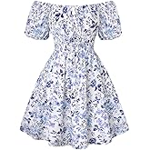 Scarlet Darkness Women's Off The Shoulder Summer Dress Floral Puff Sleeve Renaissance Dresses
