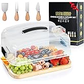 Portable Travel Charcuterie Board with Lid, Bamboo Cheese Charcuterie Board with Cover, Covered Traveling Charcuterie Board Box Gift Set Serving Tray To Go 6 Compartments for Party Beach Picnic Snack
