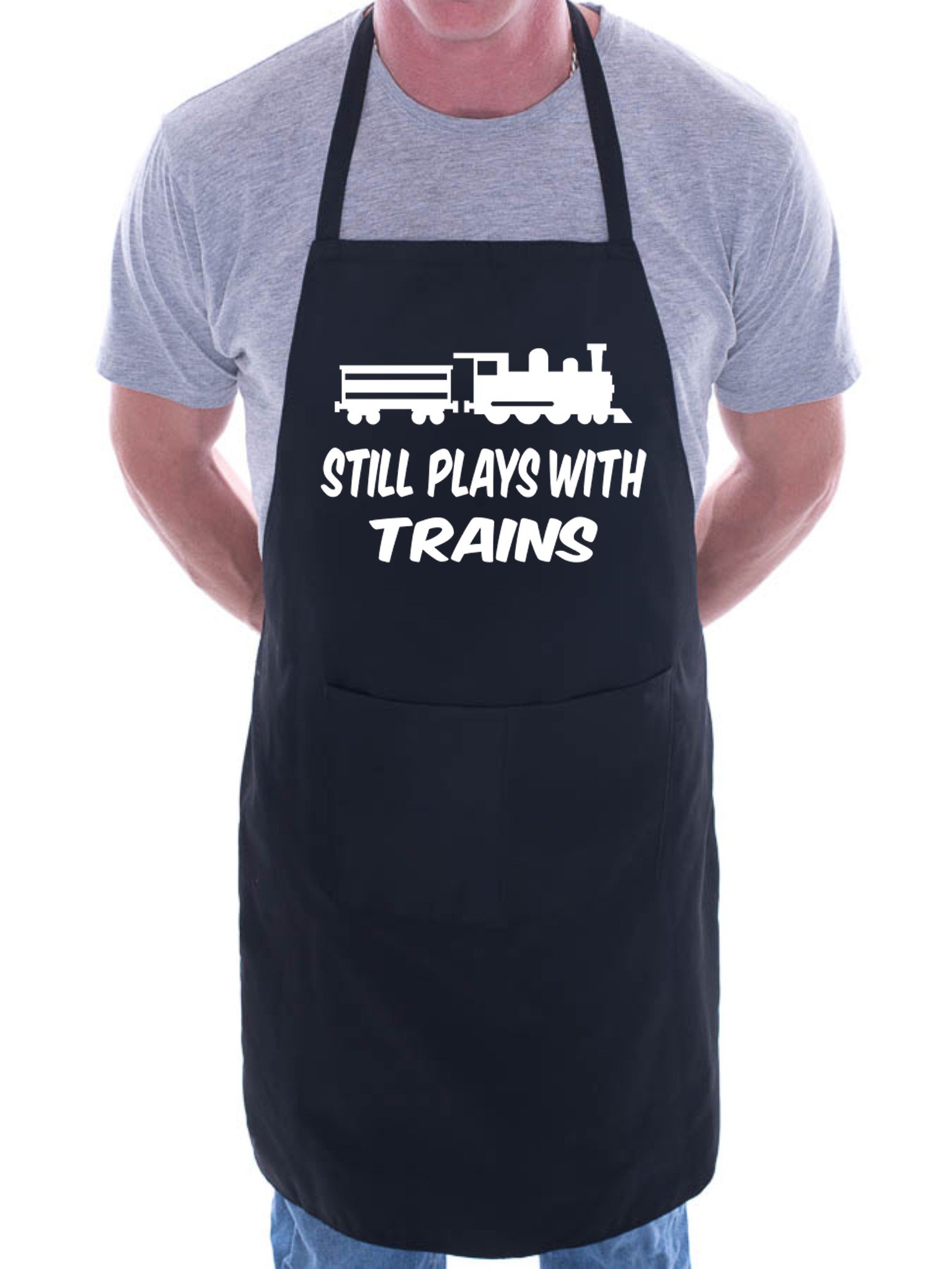 Print4U I Still Play With Trains BBQ Cooking Funny Novelty Apron Black