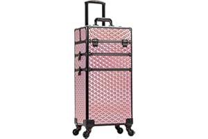AROUS 3 in 1 Rolling Makeup Train Case Professional Cosmetic Trolley Large Storage with Keys Swivel Wheels Salon Barber Case Traveling Cart Trunk for Make Up Hairstylists Nail Tech,Colorful