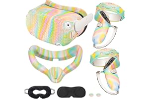 KANG YU Compatible with Oculus Quest 2 Accessories, for Quest 2 VR Silicone Face Cover, VR Shell Cover,for Quest 2 Touch Controller Grip Cover,Protective Lens Cover,Disposable Eye Cover. (Rainbow)